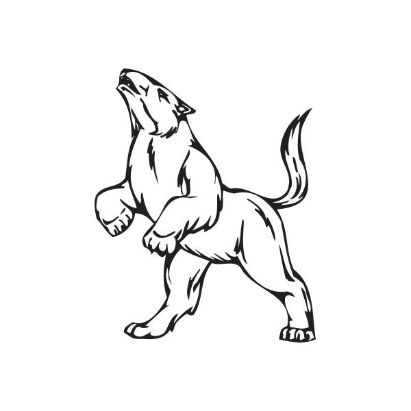 Standing howling wolf decal, black and white outline