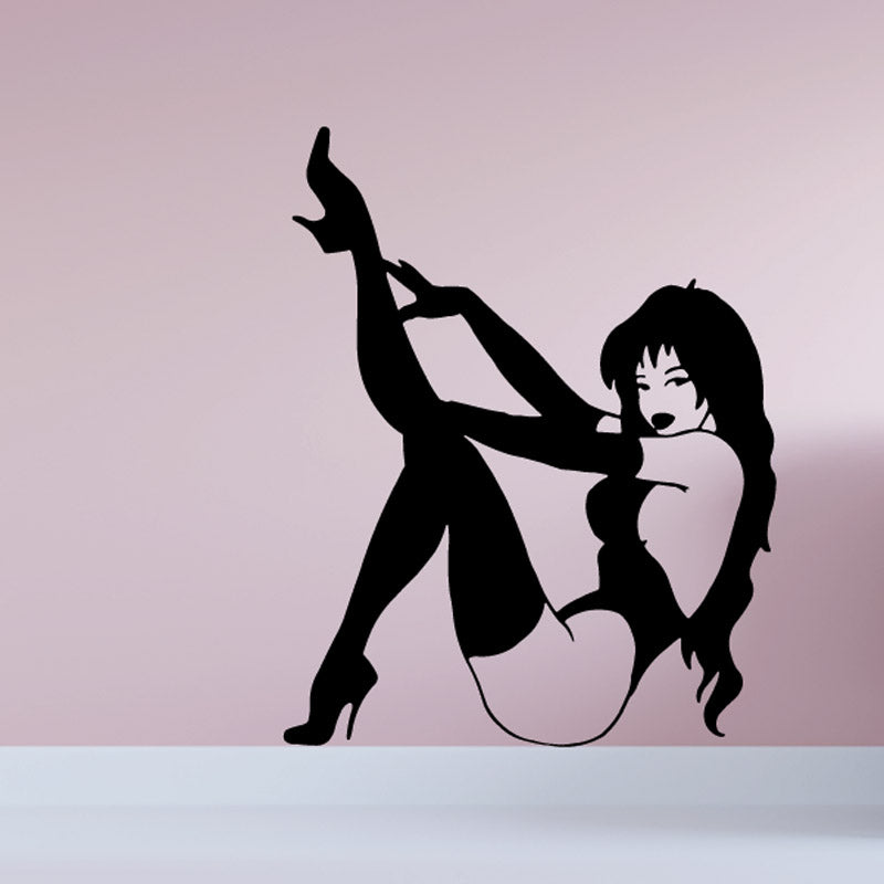 Woman silhouette wall decal, black vinyl of dancing figure in profile