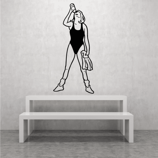 Gym water break decal, black silhouette of a woman holding a drink bottle