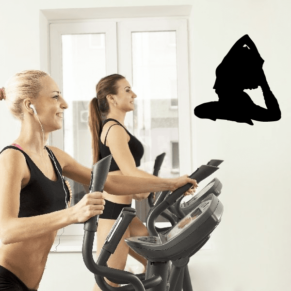 Black yoga stretching wall decal vinyl, silhouette stretching pose for walls