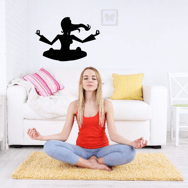 Yoga workout wall decal, black vinyl yoga pose silhouette on wall
