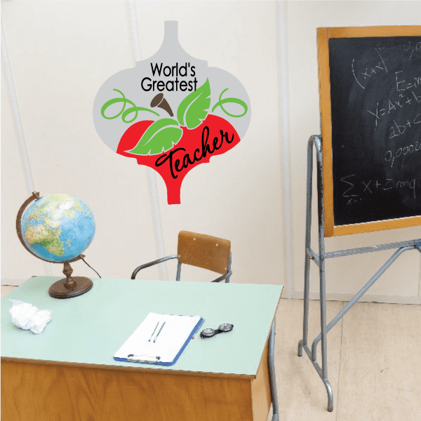 Teacher ornament sticker: colorful tree with 'World's Greatest Teacher' text