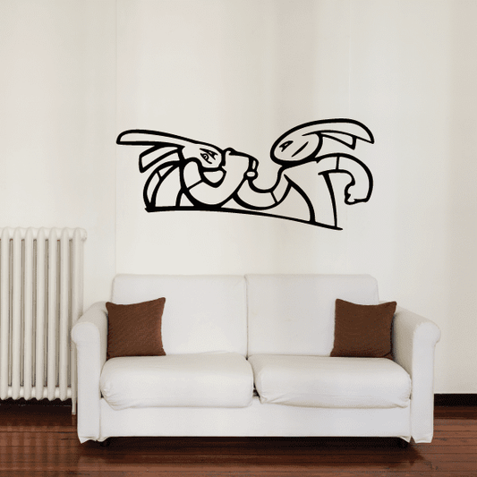 Wrestling wall decal with black outline of wrestler in grappling pose