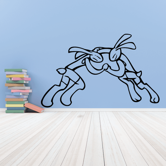 Wrestling wall decal of a cartoon wrestler with arms raised, black outline