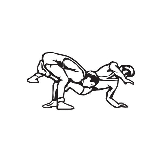 Wrestling grappling figure wall vinyl decal, black-and-white silhouette