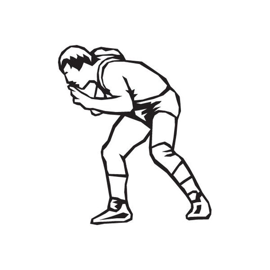 Wrestling wall decal of a black-outlined wrestler in a bent stance