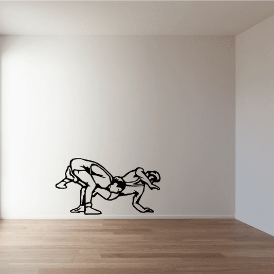 Wrestling wall decal showing two black-outlined grapplers in dynamic pose
