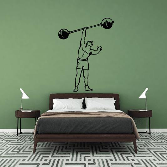 Wrestling wall decal vinyl showing a standing wrestler lifting a barbell with weights