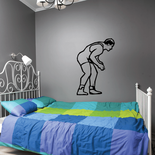 Wrestling wall decal vinyl sticker with black wrestler grappling silhouette