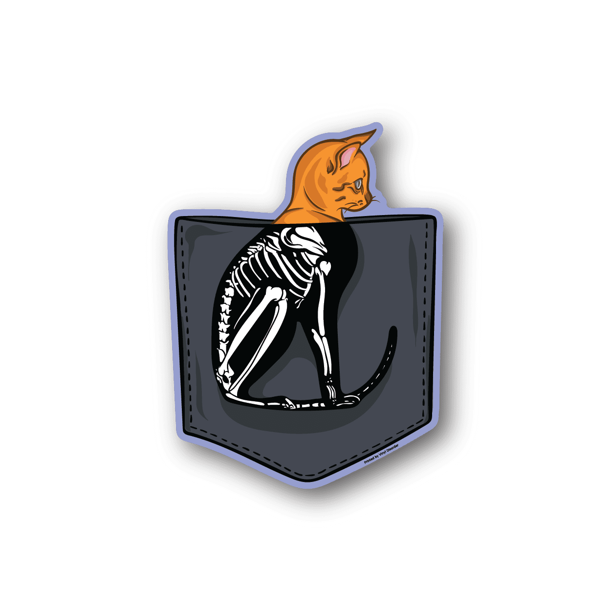 Cat x-ray vinyl sticker: orange cat and white skeleton in shield