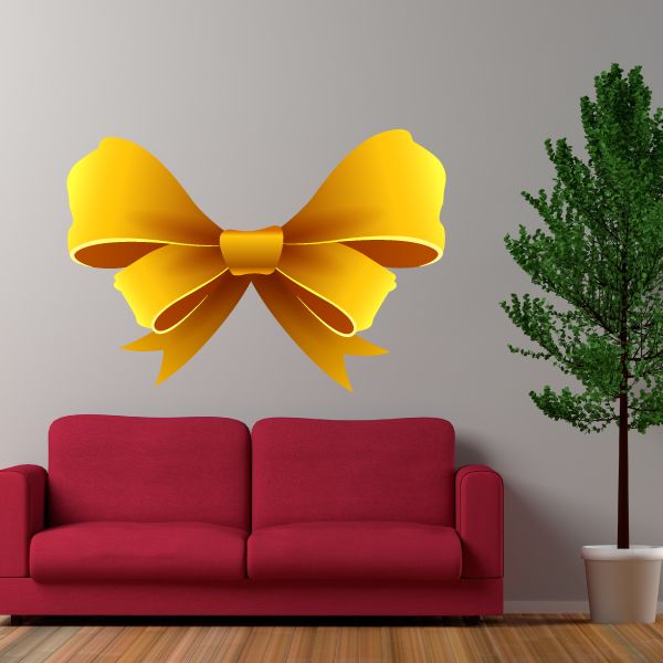 Yellow ribbon wall decal: large yellow bow vinyl sticker