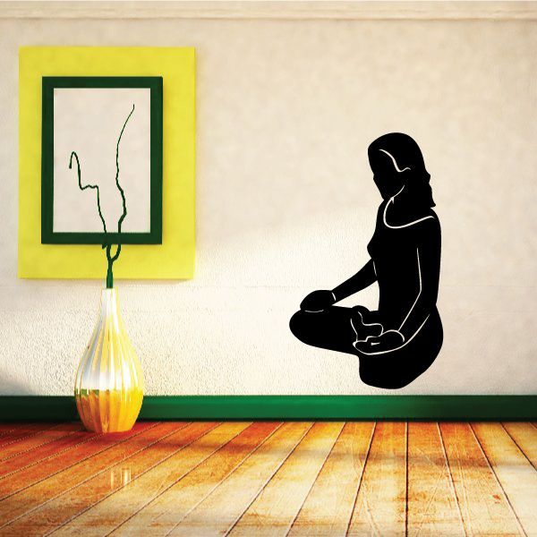 Seated meditation yoga vinyl wall decal, black cross-legged silhouette