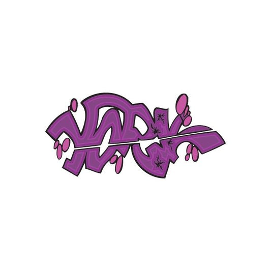 Purple graffiti sticker with bold tag and star accents