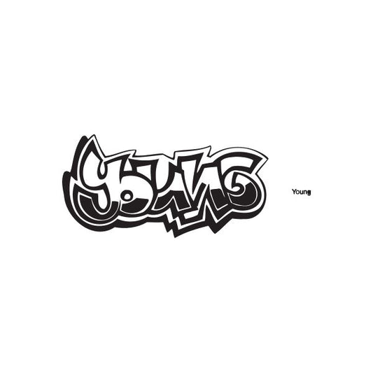 Graffiti decal with bold black tag and small “Young” text