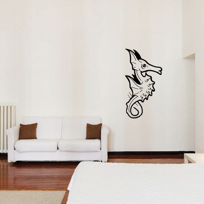 Young seahorse wall decal, black line art design
