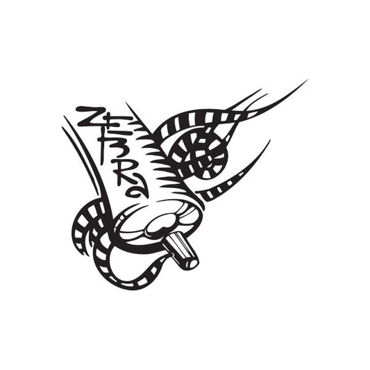Zebra graffiti decal, black-and-white zebra head with spray-style lines