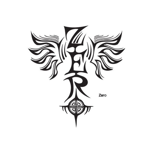 Black graffiti winged emblem decal with central sword and small 'Zero' text