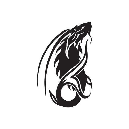 Black tribal Capricorn decal with stylized flame and arched head
