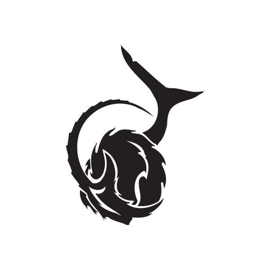 Black Capricorn tribal decal with curved horn and swirl emblem