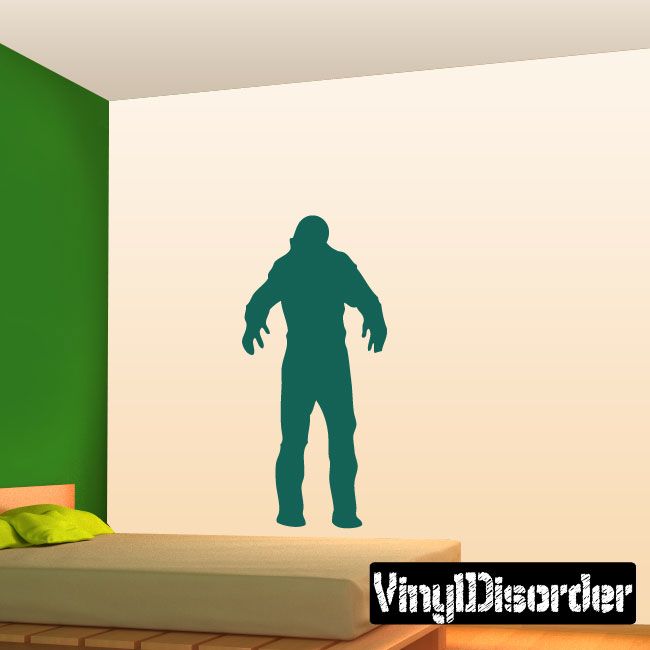 Zombie decal wall sticker, dark green standing zombie silhouette