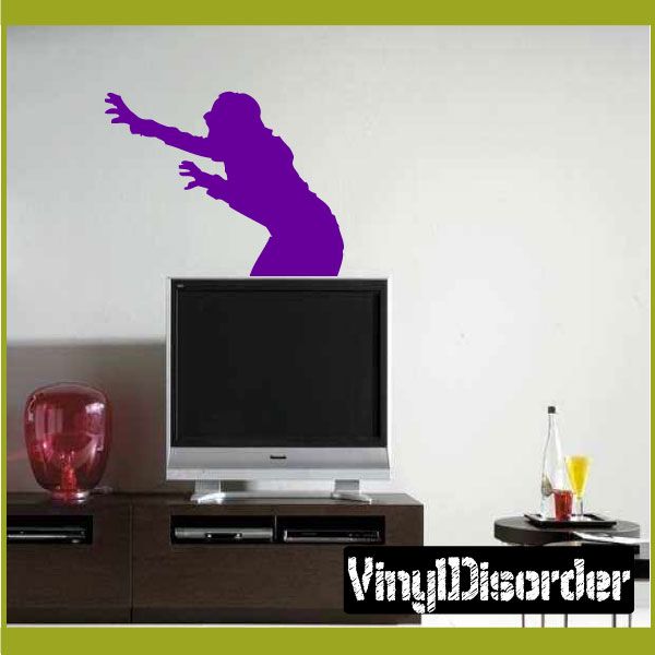 Purple zombie lunge wall decal silhouette with outstretched arms