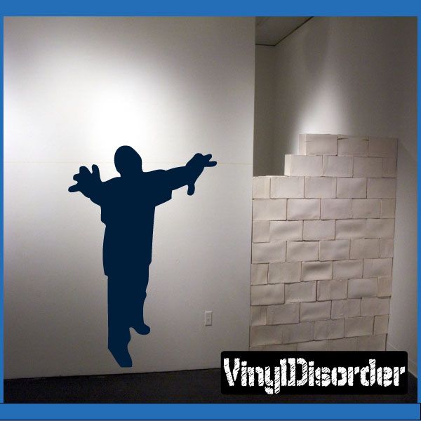 Reaching-up zombie wall decal, dark blue silhouette with arms up