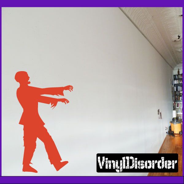 Zombie shuffling decal with red walking zombie silhouette