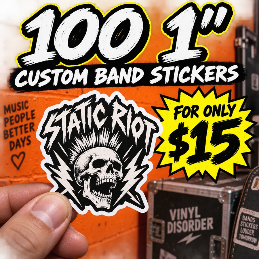 100 × 1″ band stickers — $15