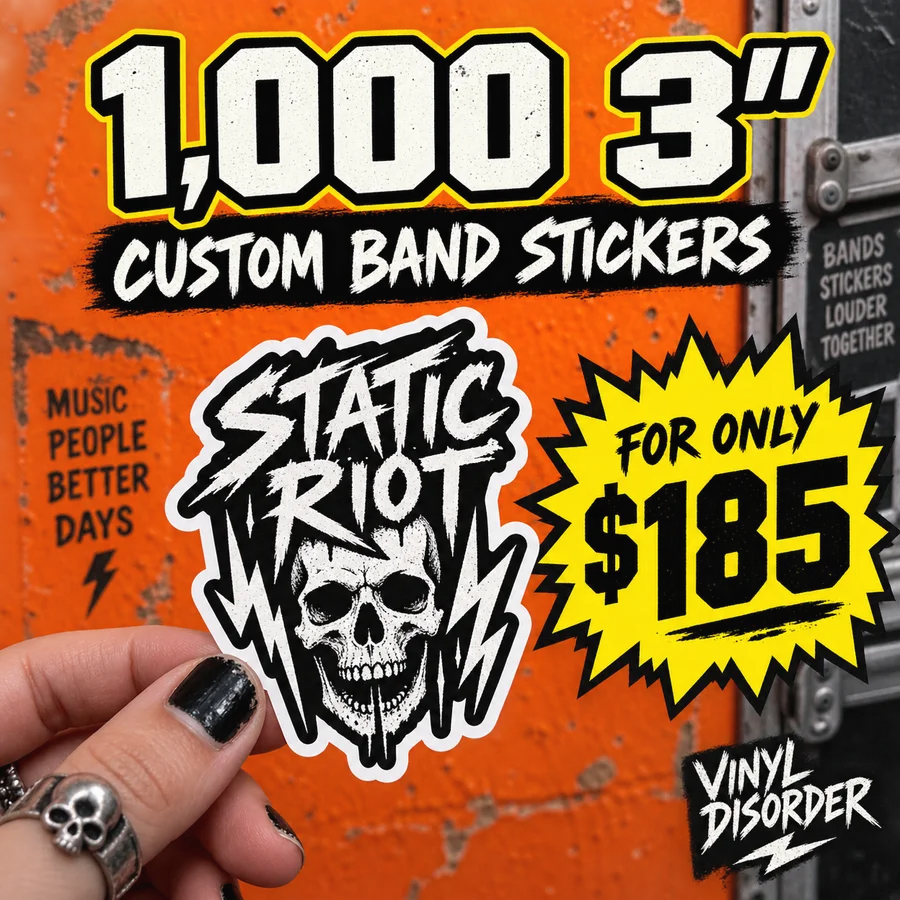 1,000 × 3″ band stickers — $185