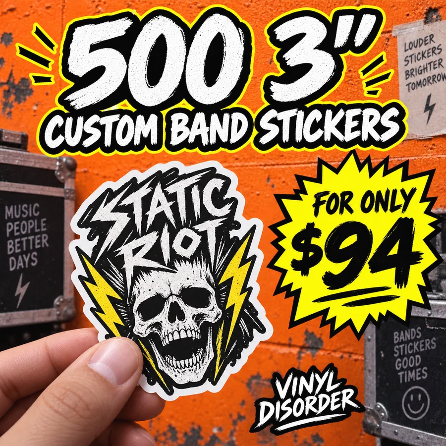 500 × 3″ band stickers — $94