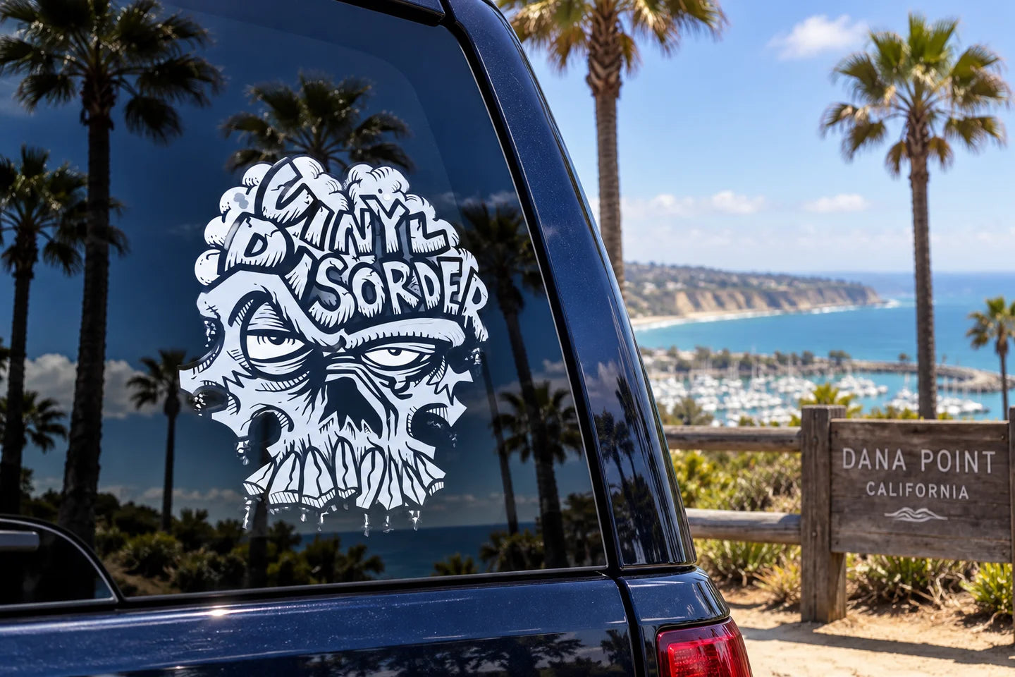 A cut-vinyl design on glass