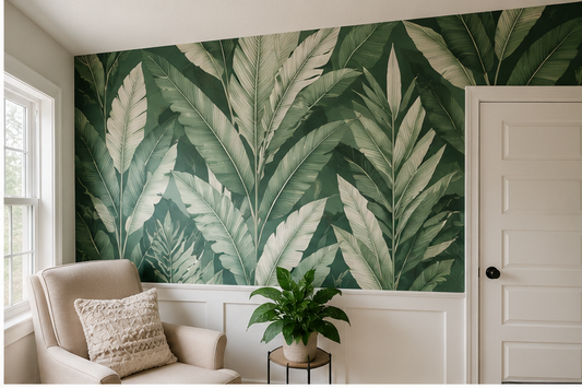 Vinyl fabric wallpaper used as a removable accent wall in a modern bedroom