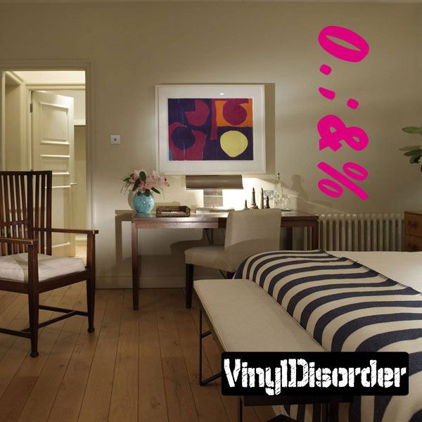 Pink numbers and symbol wall decal with swirling 0 and % shapes