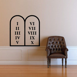 10 Commandments decal with Roman numerals I–X on two arched panels