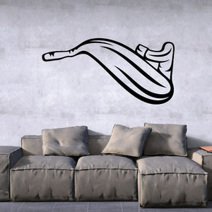 Motorcycle exhaust decal with black-and-white line art graphic