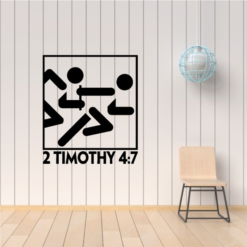 Square wall decal with black athlete figure and “2 TIMOTHY 4:7” text