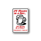 Rectangular beer case sticker with red and black text and beer mug icon