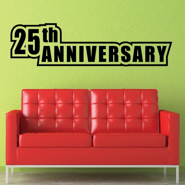 25th Anniversary wall decal with black “25th” and white “ANNIVERSARY” lettering