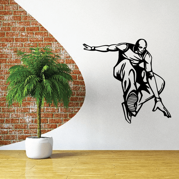 Parkour athlete wall decal, black silhouette with dynamic vault pose