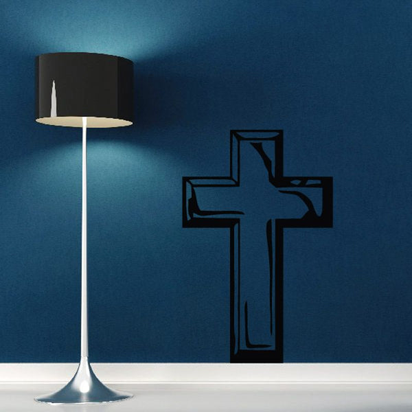 3D cross wall decal with raised blue beveled design