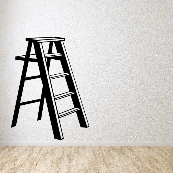 Four-step paint ladder wall decal, black ladder silhouette