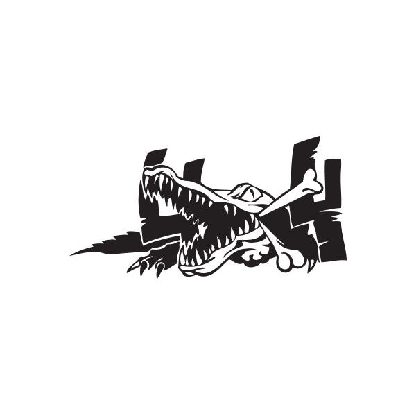 Alligator decal sticker, black with white outline and teeth graphic