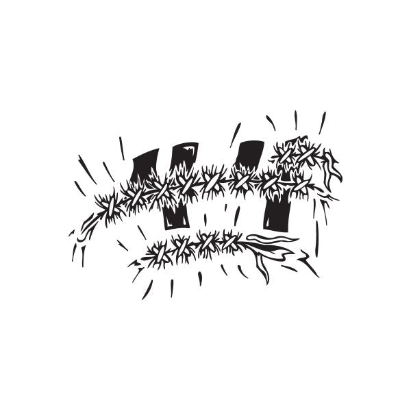 Barbed wire decal set with black wire and spike pattern