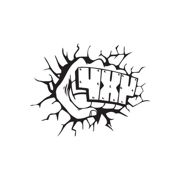 Brass knuckle decal with four metal plate segments and spiked outline