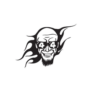 Black skull face decal with flame details, 4x4 design
