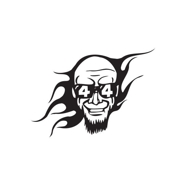 Black skull face decal with flame details, 4x4 design