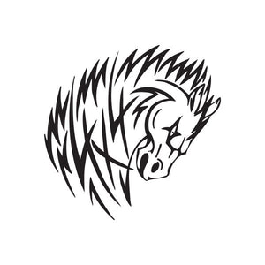 Bucking horse head decal with spiky mane, bold black design