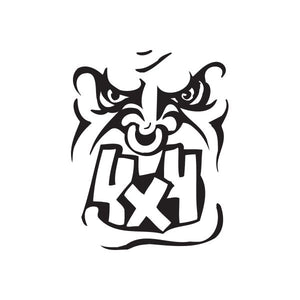 Demon mouth decal with angry eyes, black graphic design