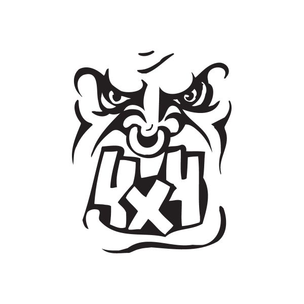 Demon mouth decal with angry eyes, black graphic design