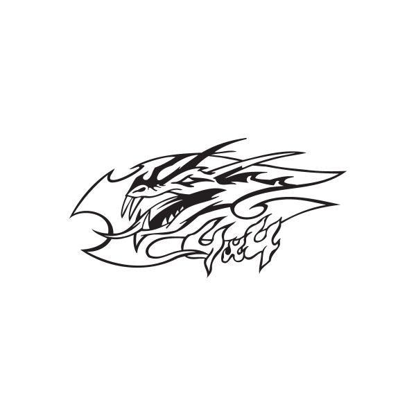Dragon flame decal sticker with black outline and white flame details